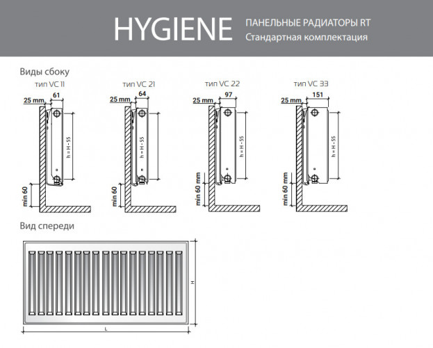 Стальной панельный радиатор Тип 20 Royal Thermo HYGIENE 20-500-500