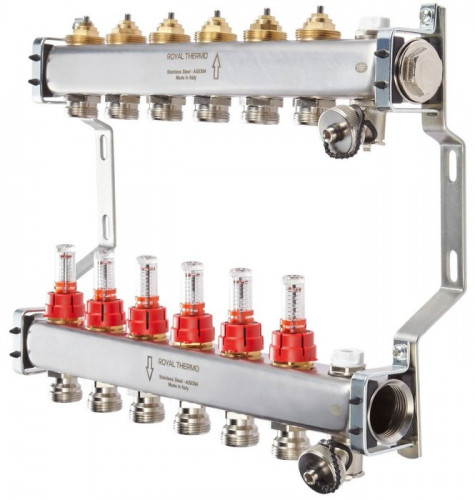 Для отопления Royal Thermo 1" ВР-3/4" НР, 5 выходов с расходомерами, нерж. (RTE 52.105)