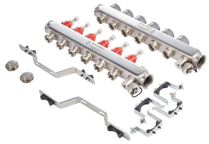 Для отопления Royal Thermo 1" ВР-3/4" НР, 5 выходов с расходомерами, нерж. (RTE 52.105)