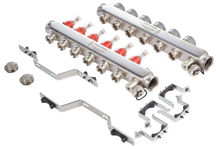 Для отопления Royal Thermo 1" ВР-3/4" НР, 9 выходов с расходомерами, нерж. (RTE 52.109)